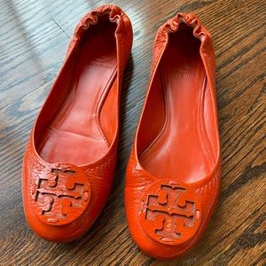 Tory Burch Orange/Red Patent Reva Ballerina Flat